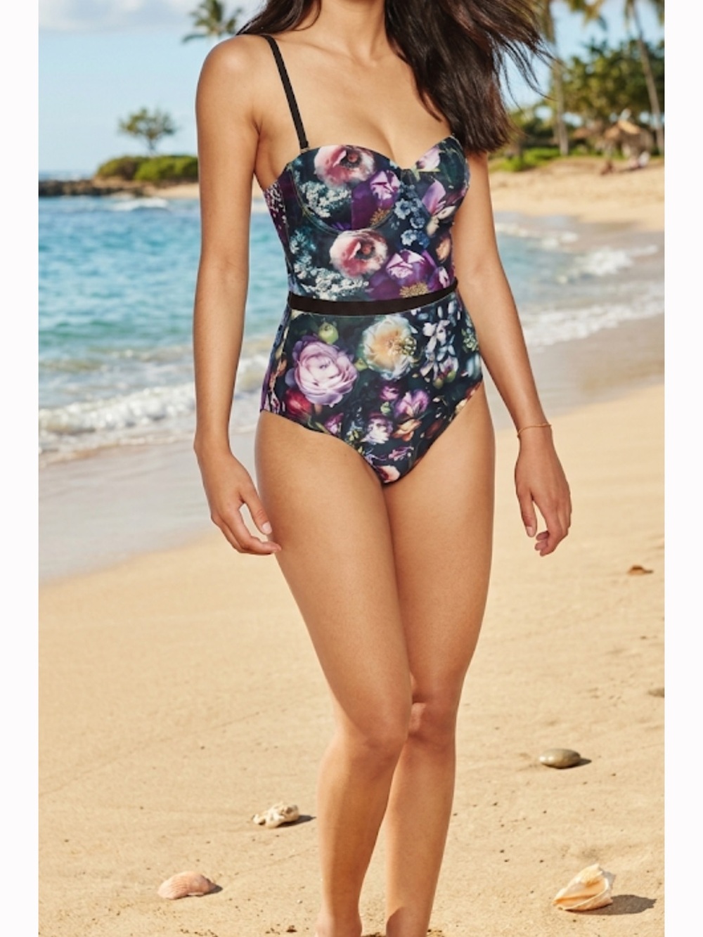 Ted Baker Black Floral One-Piece Swimsuit with Floral Accents Size 8
